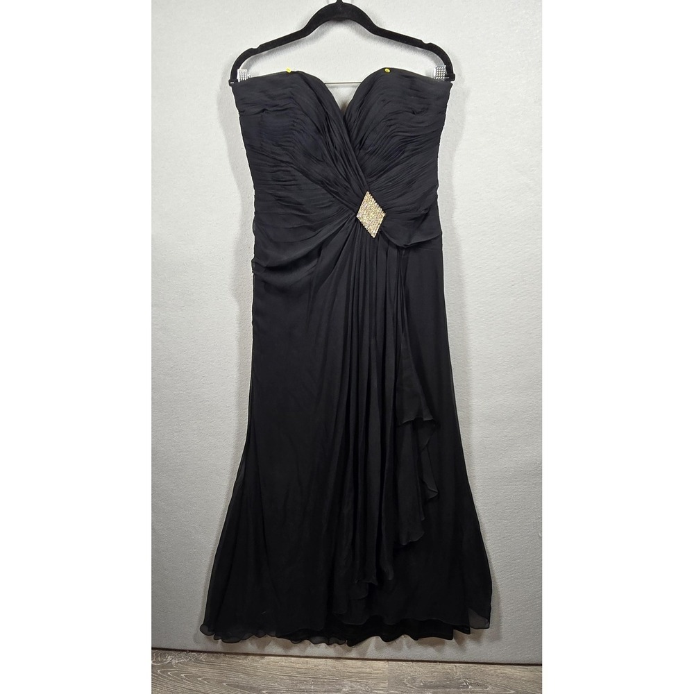 Vintage Bicici Dress Womens Large Strapless Silk Evening‎ Gown Rhinestone Formal
